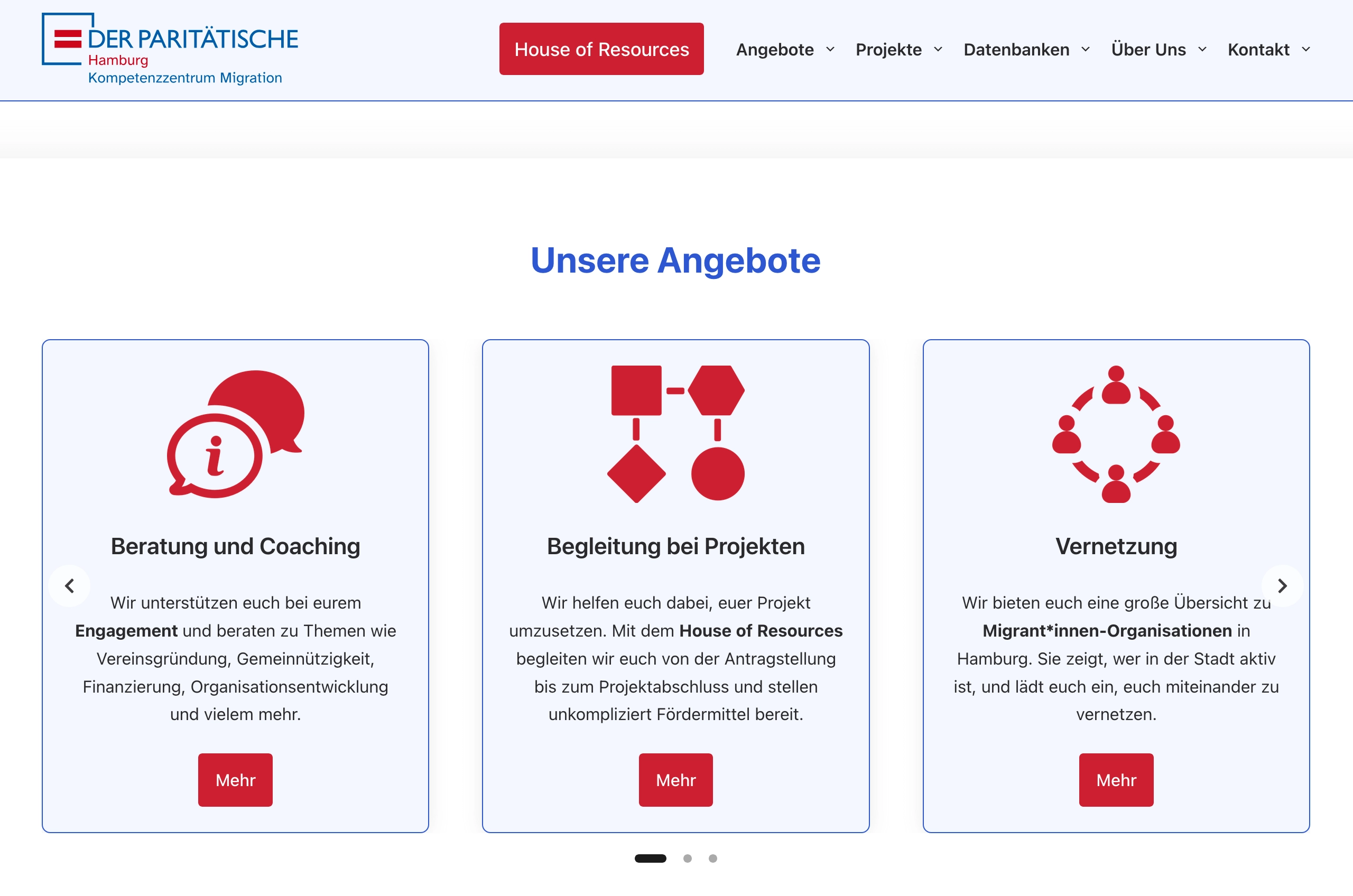 Website des Paritätischen Kompetenzzentrums Migration (KomMig)