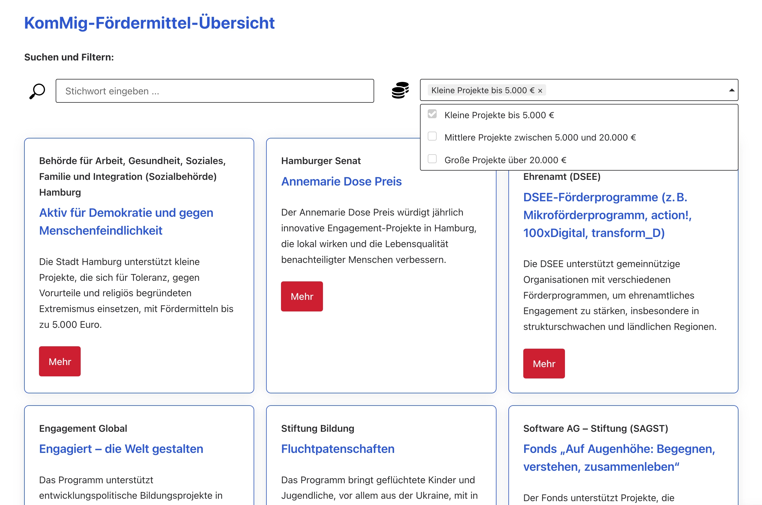Website des Paritätischen Kompetenzzentrums Migration (KomMig)